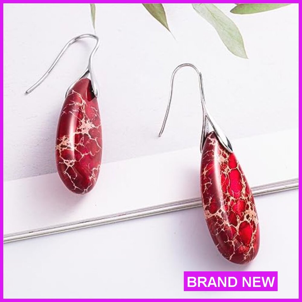 Stone Fishhook Dangle Drop Earrings Elegant State… - image 3